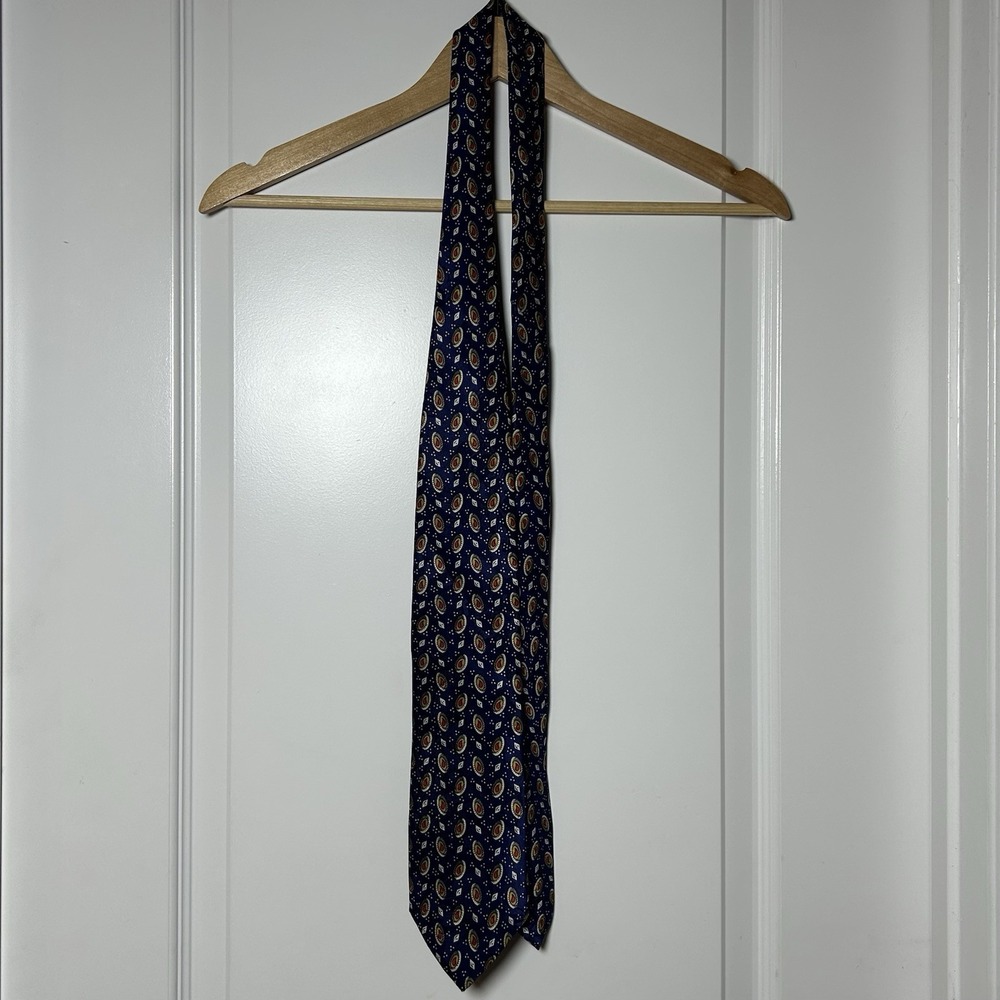 Christian Dior Monsieur Vintage 80s Made in USA Navy Gold Medallion Print Tie